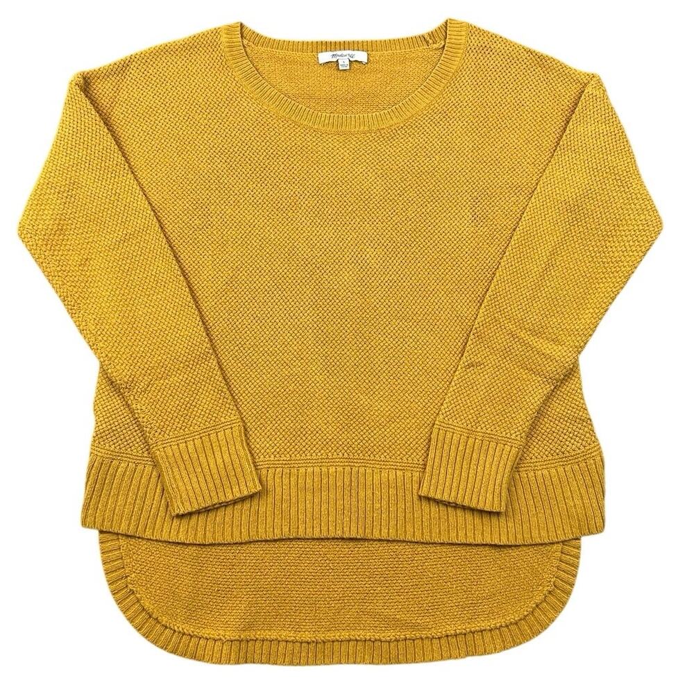 Madewell Chronicle Texture Pullover Sweater Mustard Yellow Hi Low S